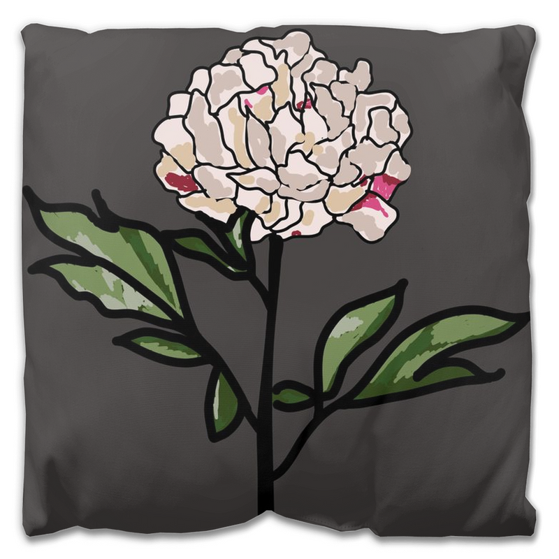 Charcoal Peony Outdoor Pillows