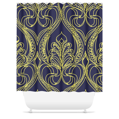 Art Deco Navy Lily Shower Curtain - Artski&Hush