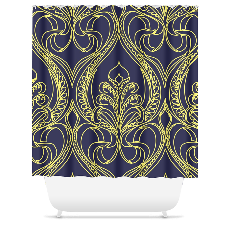 Art Deco Navy Lily Shower Curtain - Artski&Hush