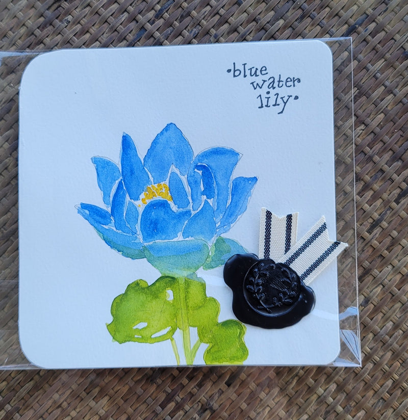 Blue Water Lily Watercolor Card - Artski&Hush