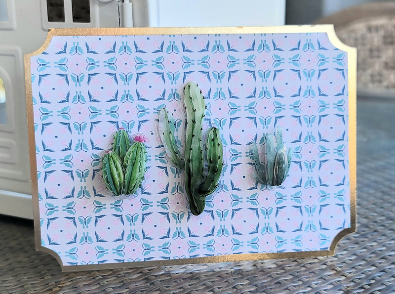 Blue Cactus Embellished Notecard - Artski&Hush