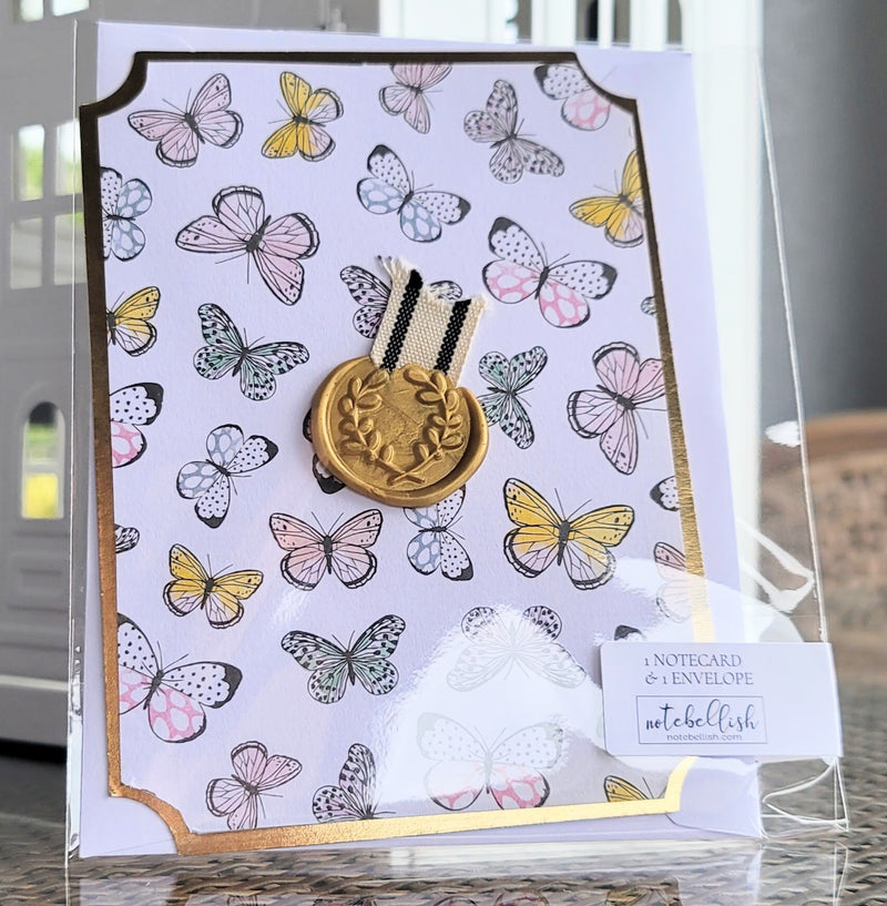 Golden Butterfly Embellished Notecard - Artski&Hush