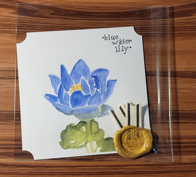 Blue Water Lily Watercolor Card