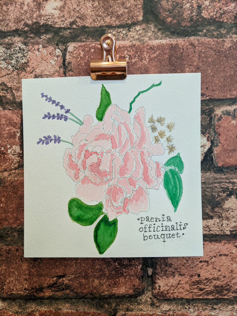 Paeonia Officinalis Bouguet Watercolor Card - Artski&Hush