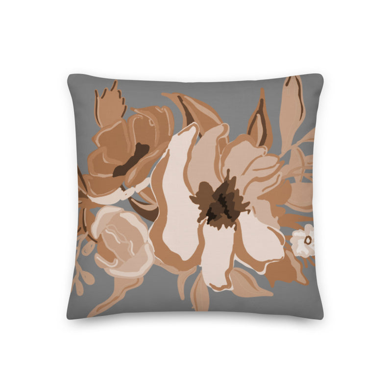 Grey & Tan Flora Premium Pillow - Artski&Hush