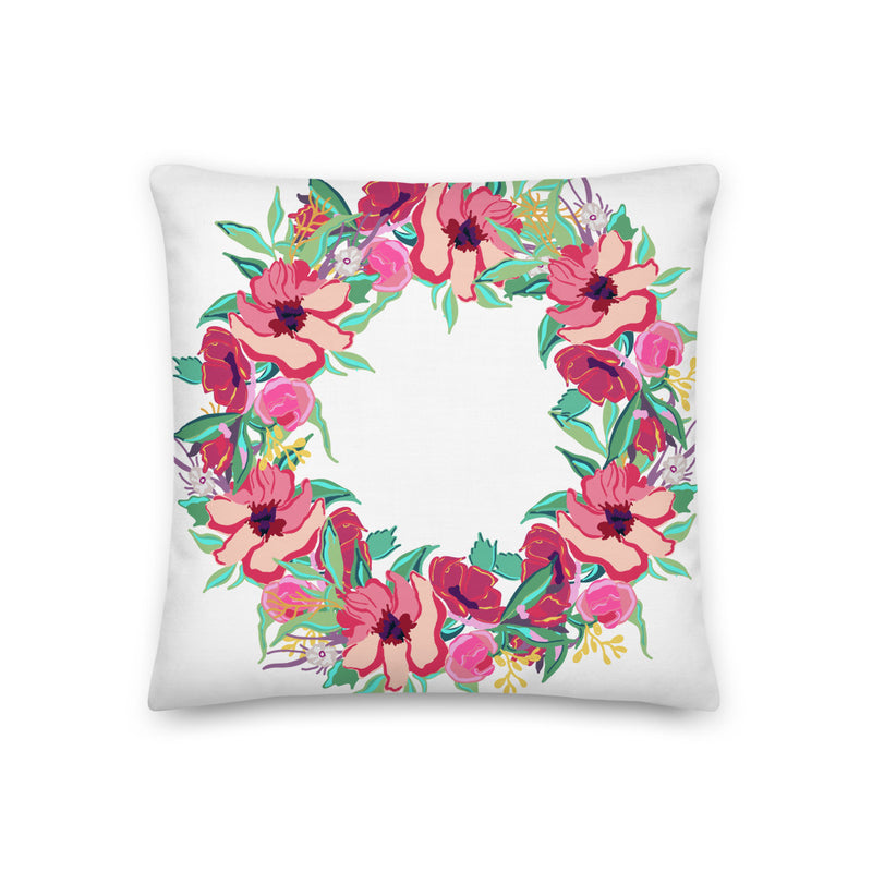 Colorful Flora Wreath Premium Pillow - Artski&Hush