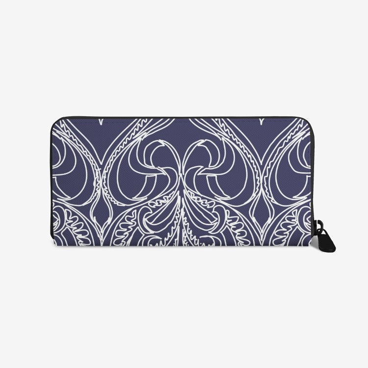 Art Deco Navy Lily Leather Wallet - Artski&Hush