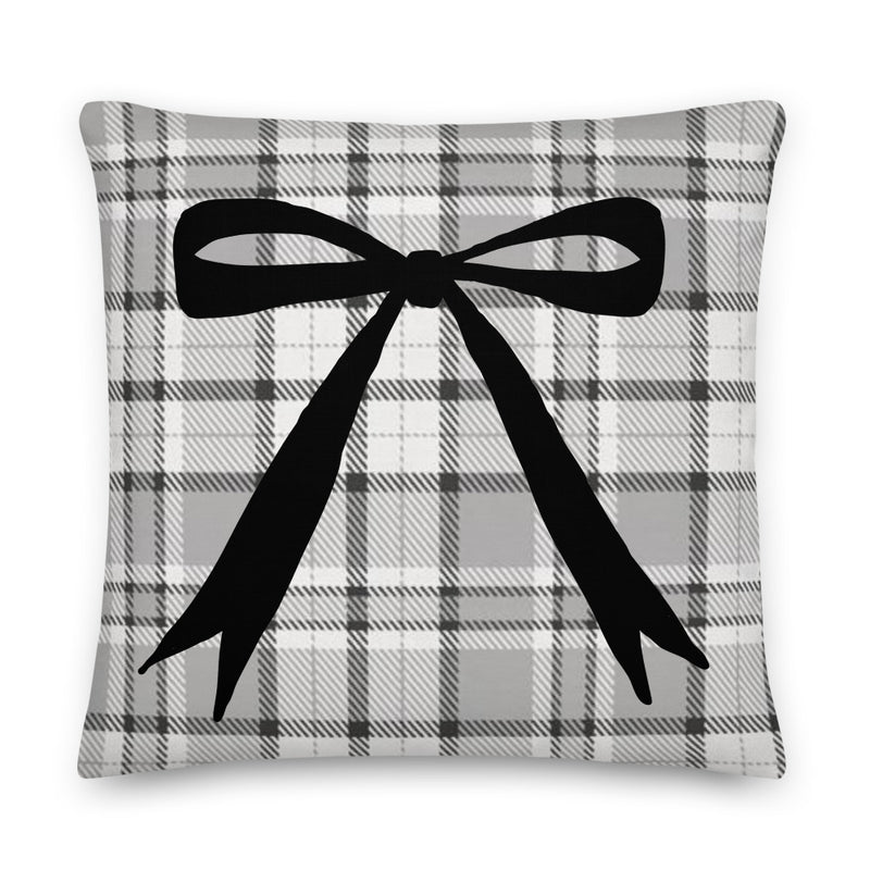 Grey Plaid Long Bow Decorative Pillow - Artski&Hush