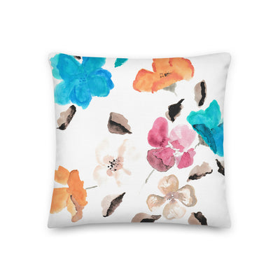 Flutter of Flowers Watercolor Decorative Throw Pillow - Artski&Hush
