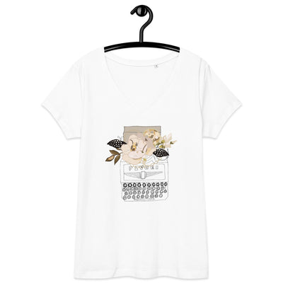 Flora Typewriter Women’s fitted v-neck t-shirt - Artski&Hush